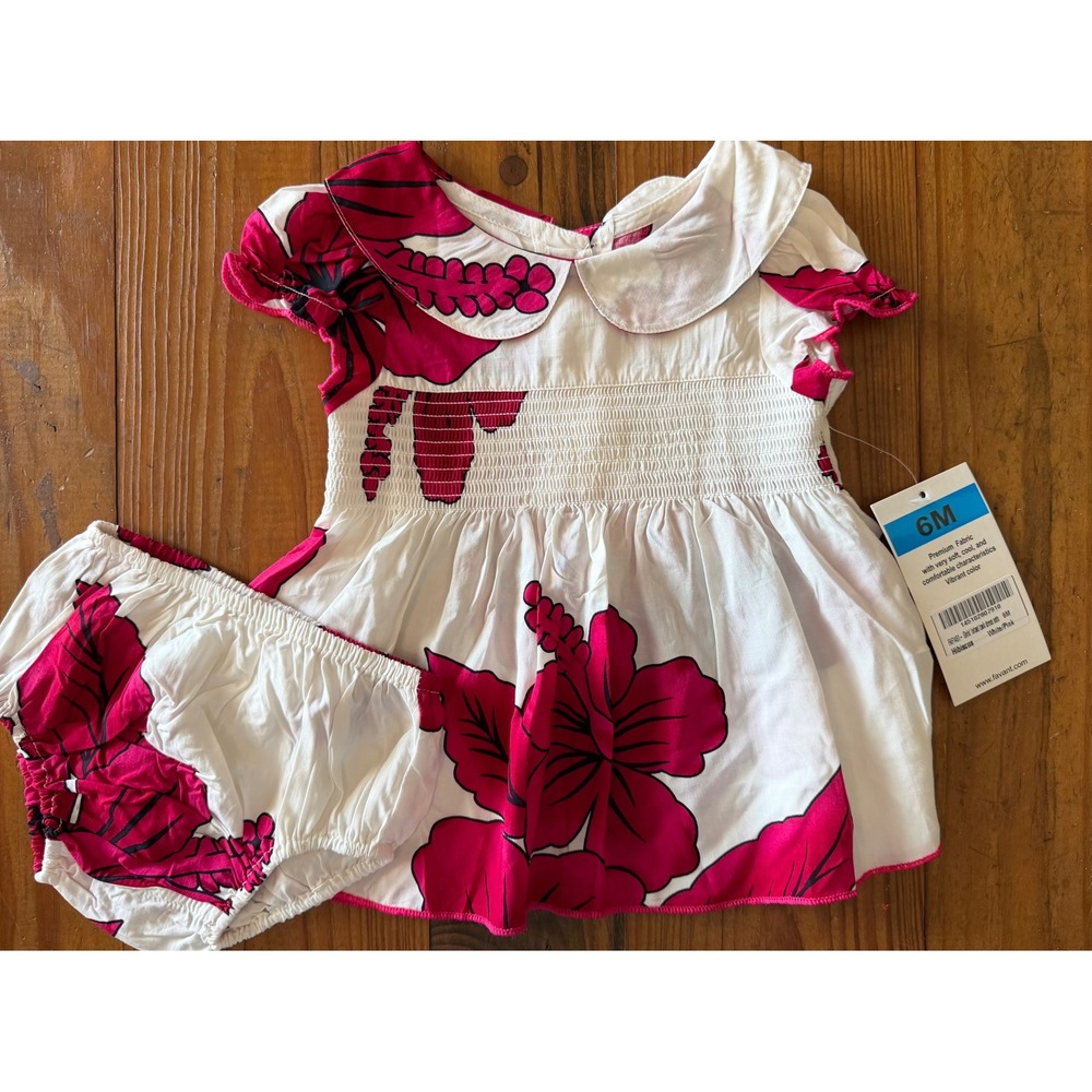 Favant Girls 6m NEW Infant‎ Hibiscus Hawaiian Dress Set White Pink